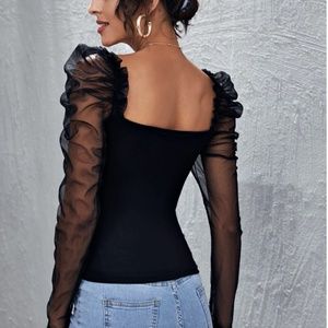 Black transparent sleeve blouse